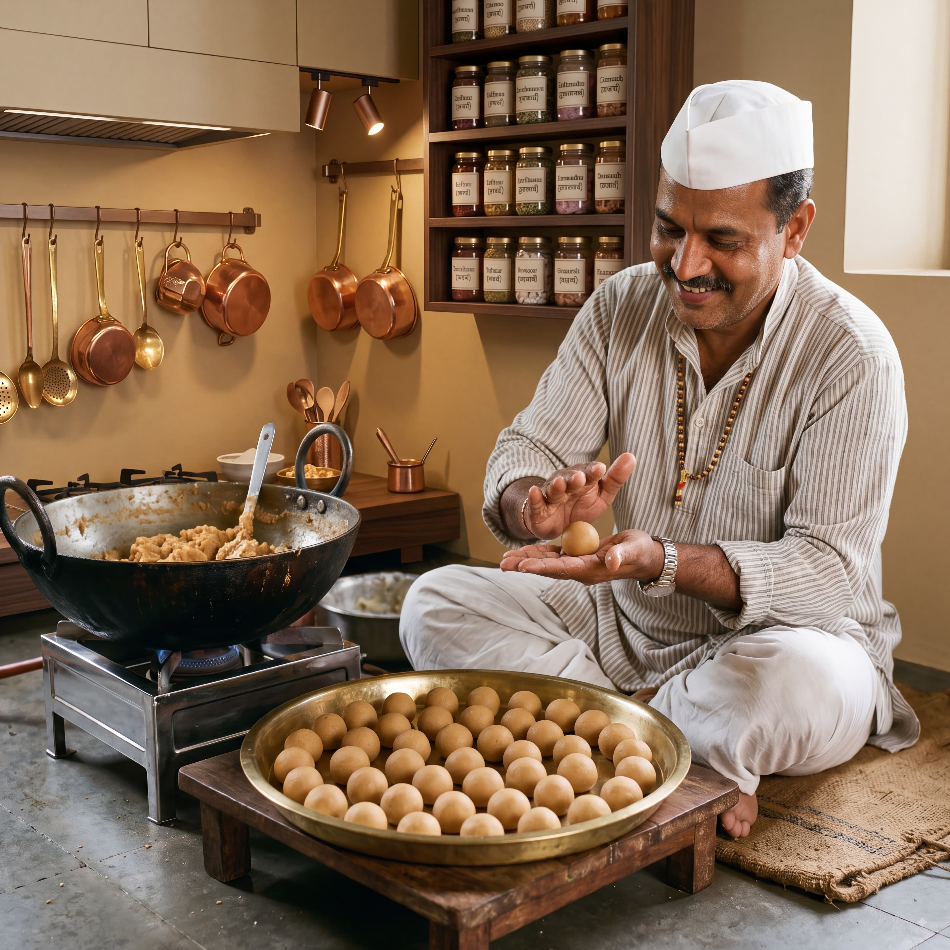 Traditional cooking of Kandi Pedha in iron Kadai